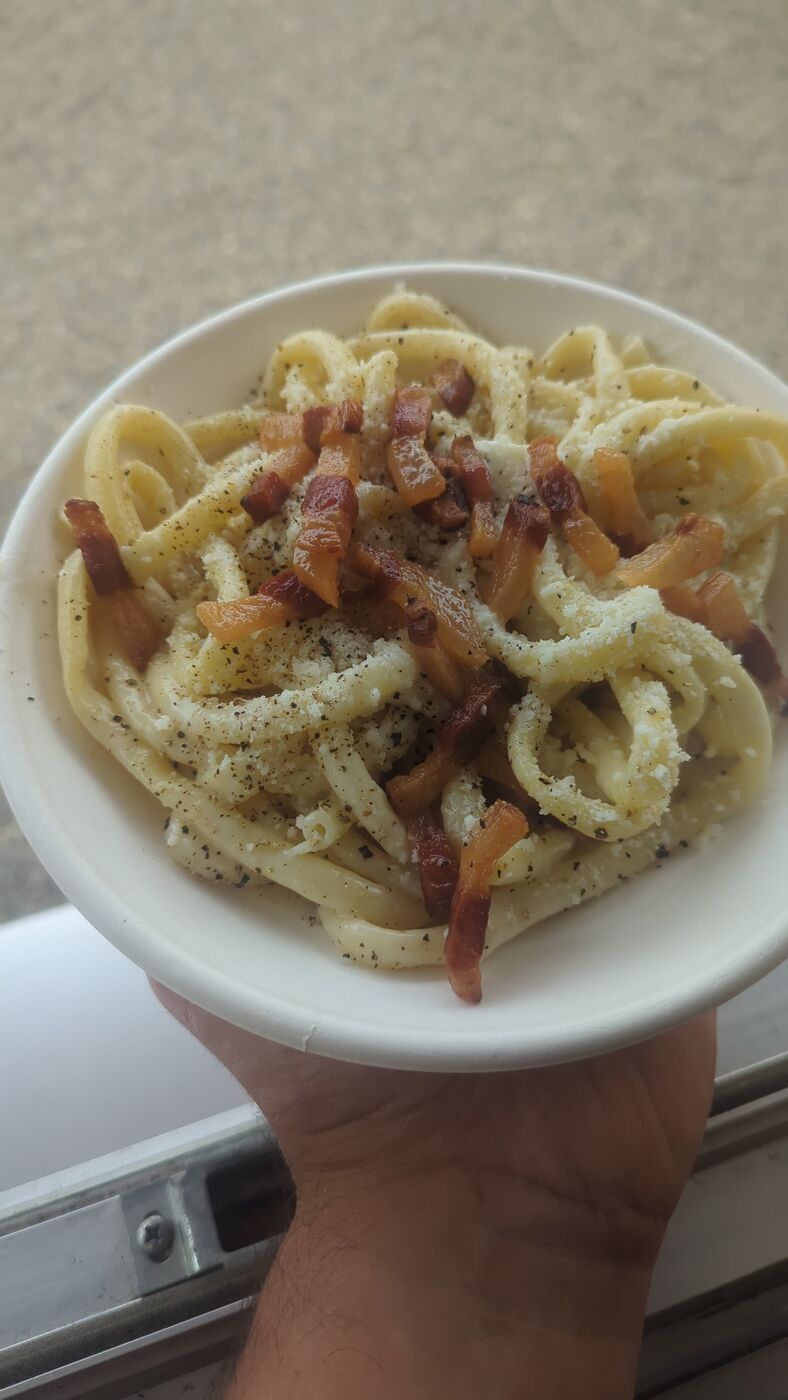 Pasta with crisp guanciale
