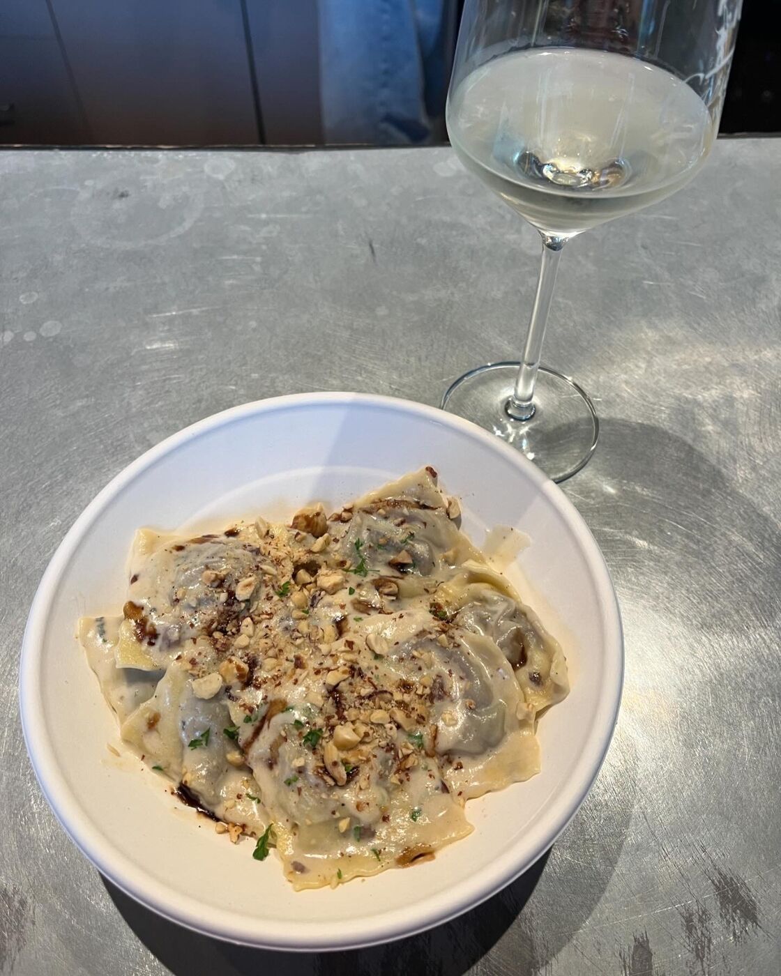 Filled pasta and a glass from Capitello Wines
