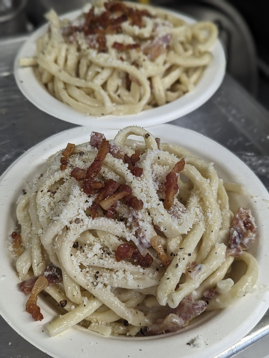 Pici with crisp guanciale and pecorino