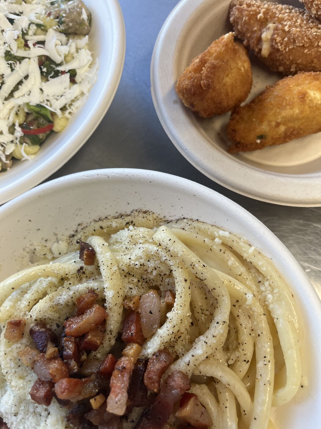 Arancini and cacio e pepe
